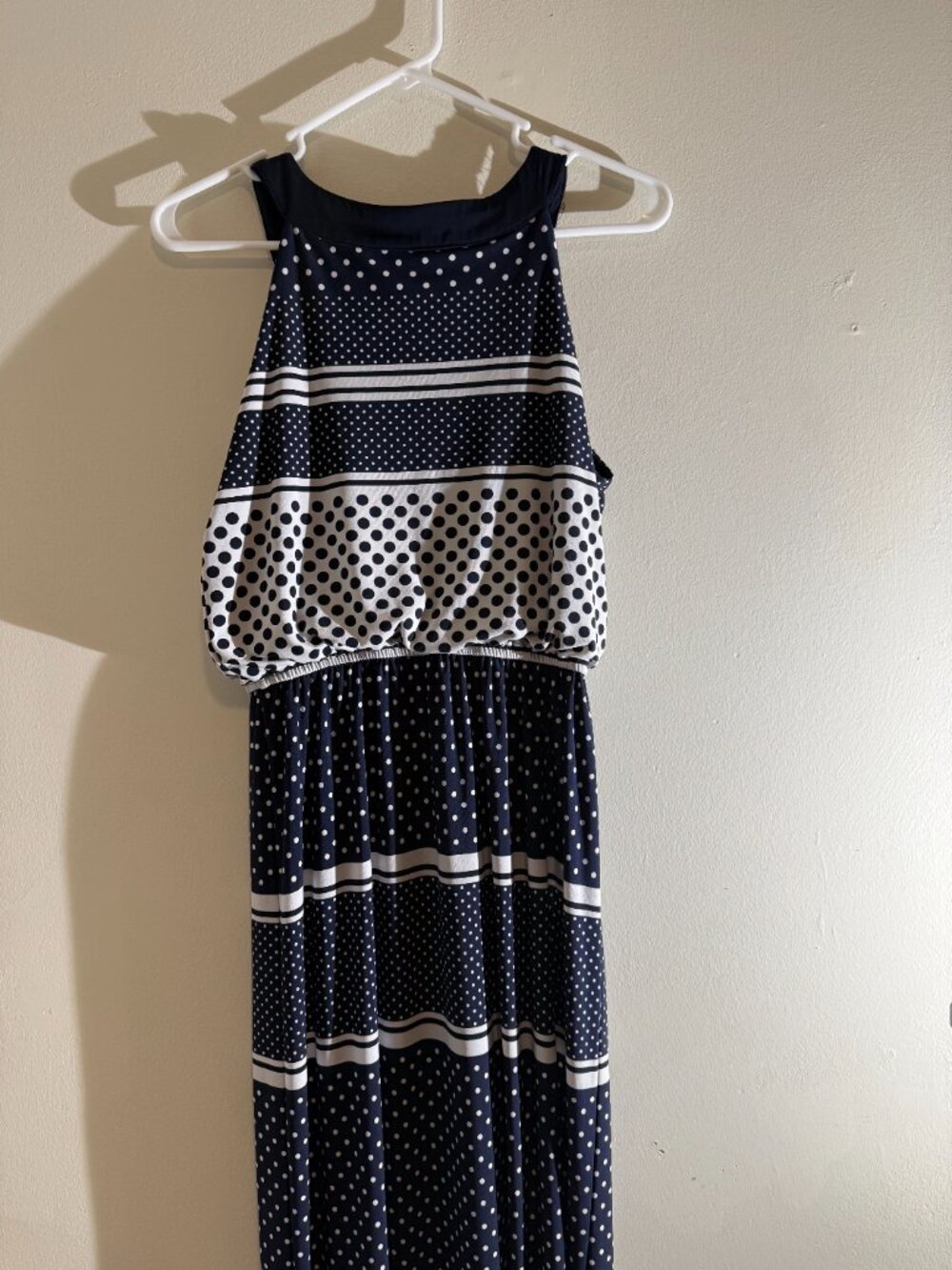 Enfocus Studio Navy Blue Polka Dot Halter Keyhole Maxi Dress | Size 8 - Picture 5 of 5